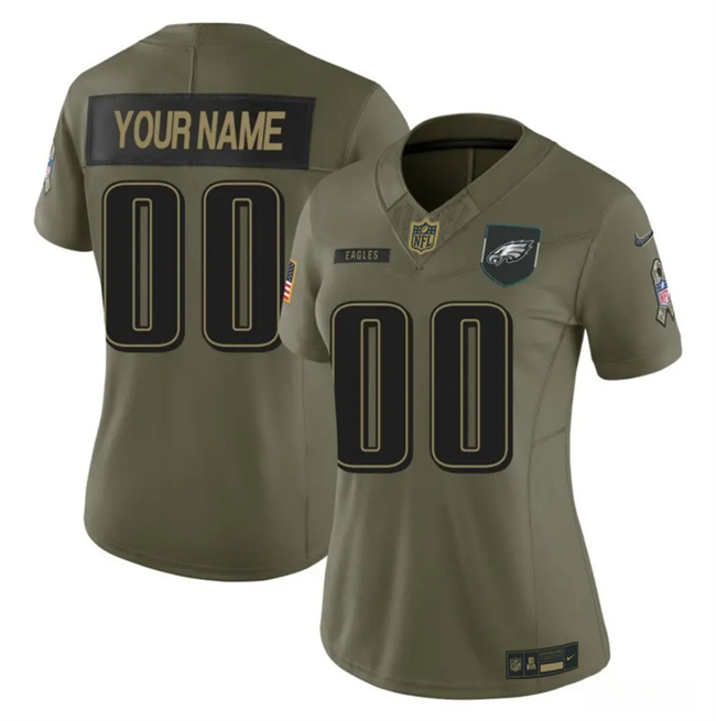Women's Philadelphia Eagles Active Player Custom Olive 2025 F.U.S.E. Salute to Service Limited Stitched Football Jersey(Run Small)